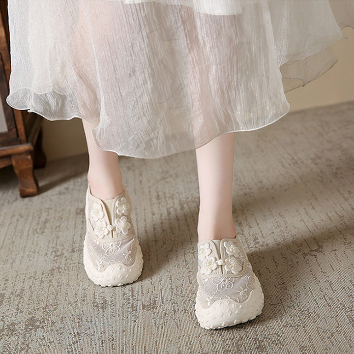 Pearl Floral Mesh Platform Slip-Ons