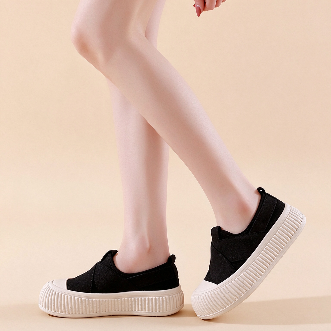 Black Cross-Strap Platform Slip-On Sneakers