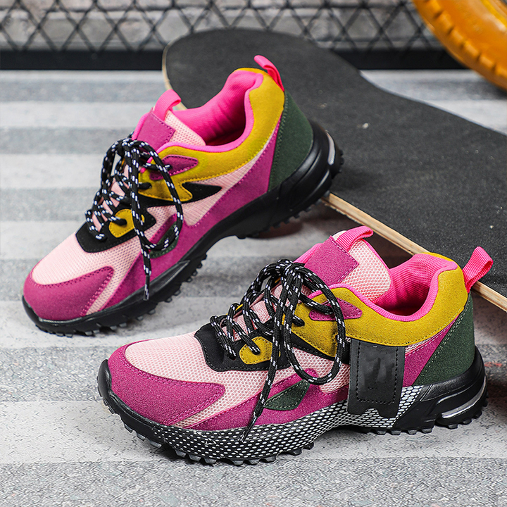 Colorblock Lace-Up Walking Sneakers