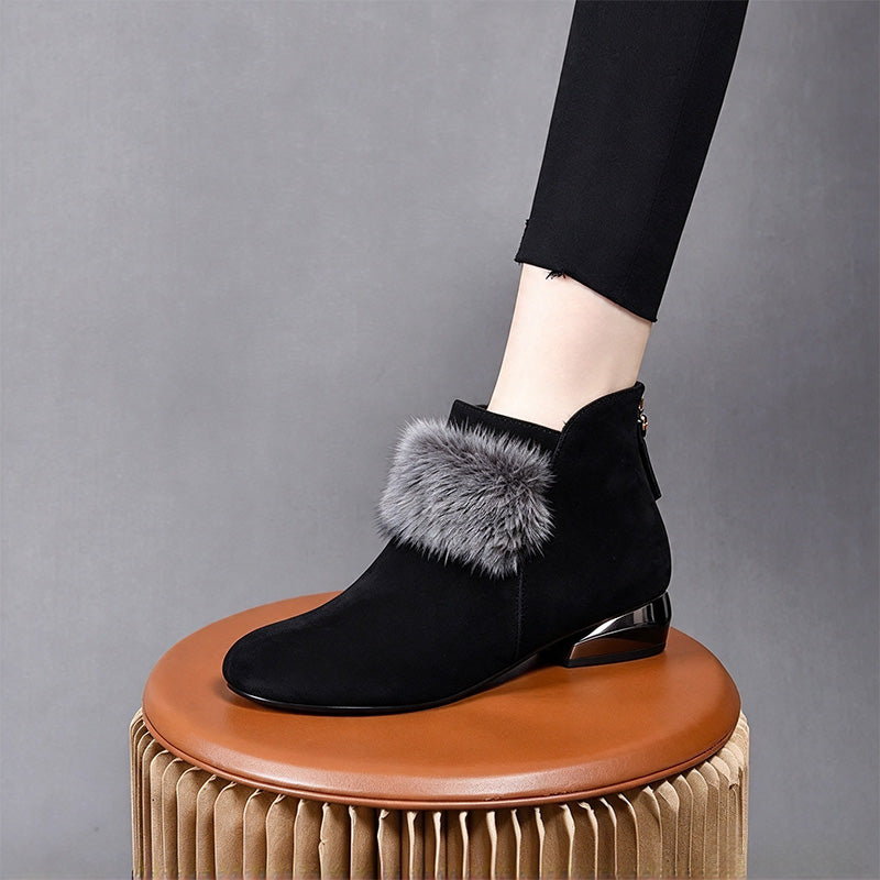 Faux Fur Trim Suede Ankle Boots