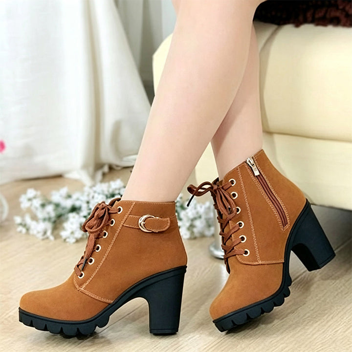 Lace-Up Chunky Heel Ankle Boots