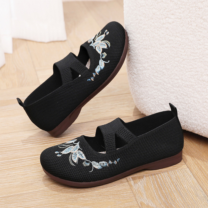 Floral Embroidered Mesh Mary Jane Flats