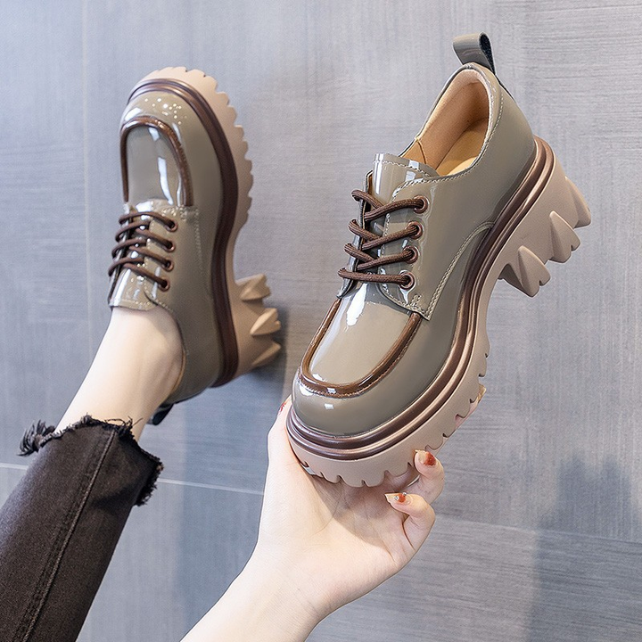 Patent Platform Lace-Up Loafers