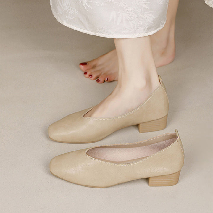 Classic Square Toe Block Heel Pumps