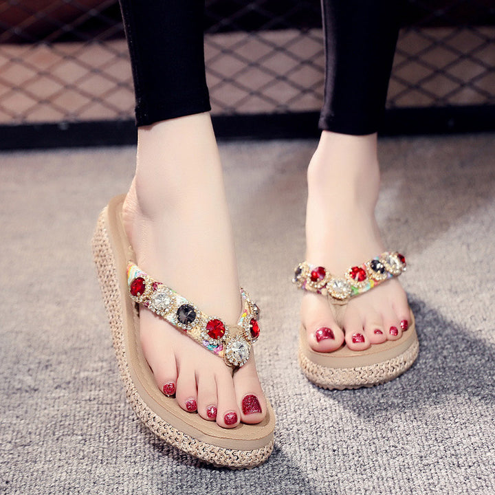 Jeweled Platform Flip-Flop Sandals