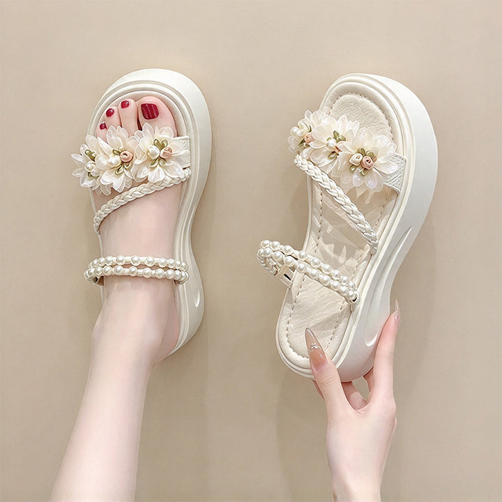 Floral Pearl Platform Wedge Sandals