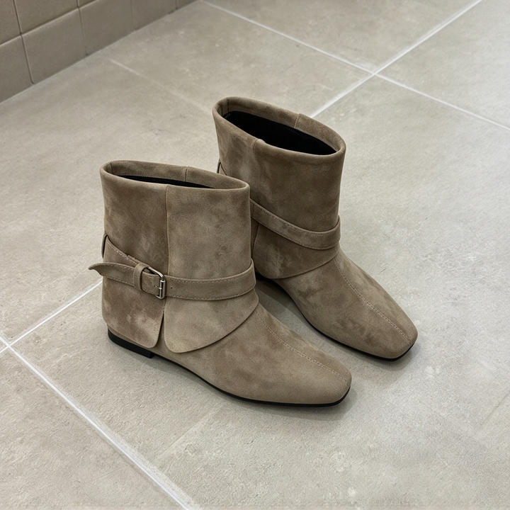 Buckle Strap Suede Ankle Boots