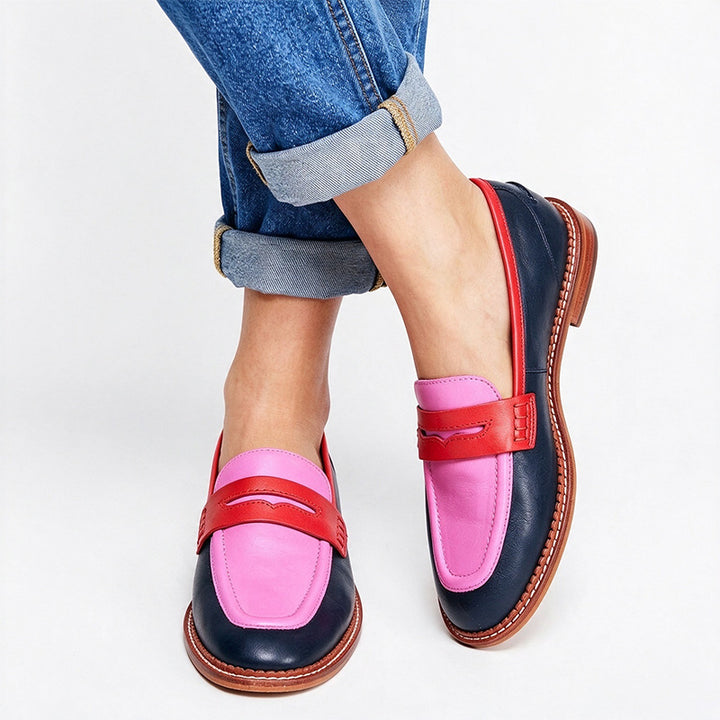 Colorblock Square Toe Flat Loafers