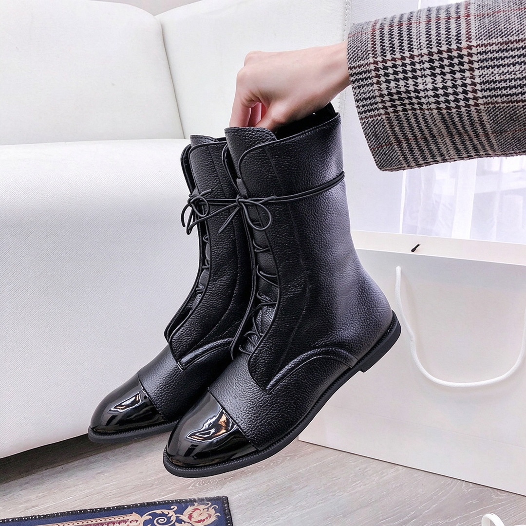 Two-Tone Brown Flat Ankle Boots