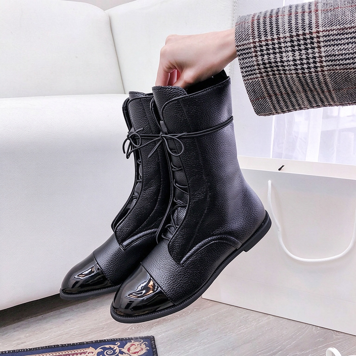 Two-Tone Brown Flat Ankle Boots