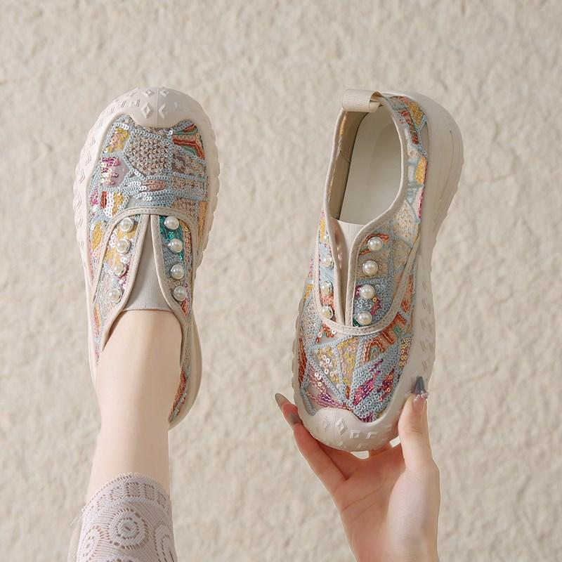 Floral Rhinestone Platform Sneakers