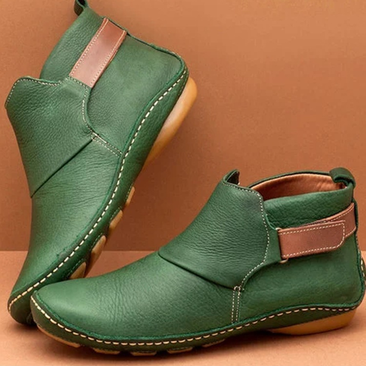 Vintage Leather-Look Slip-On Ankle Boots