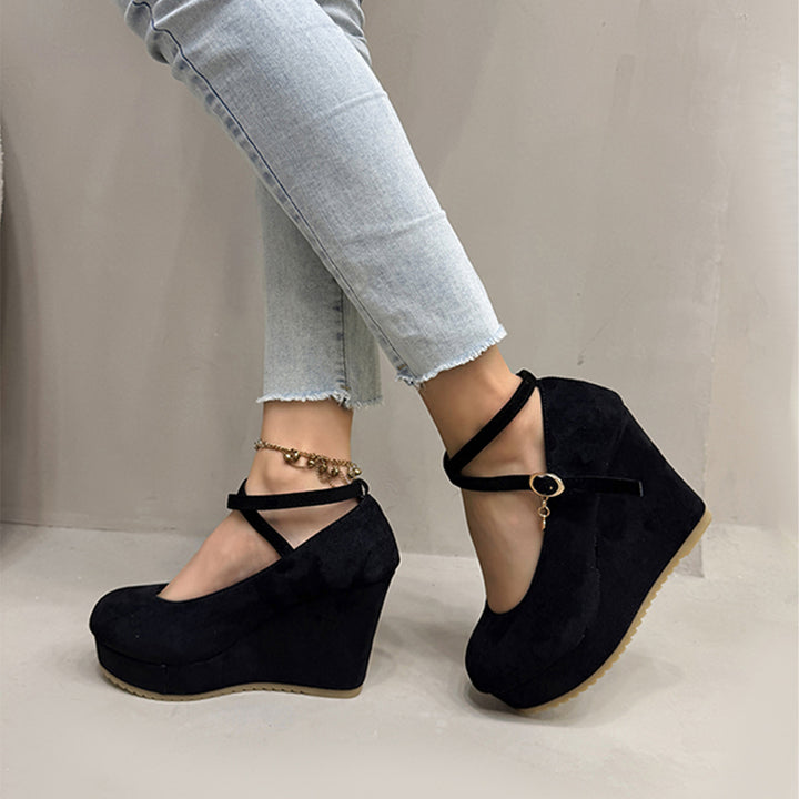 Skull Rose Print Platform Wedge Mary Jane Shoes