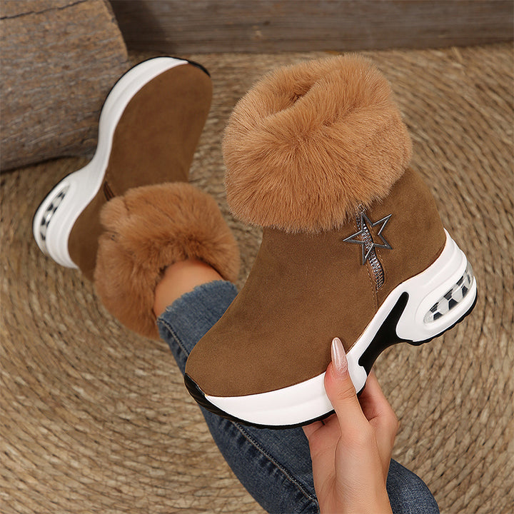 Leopard Fur Platform Ankle Boots