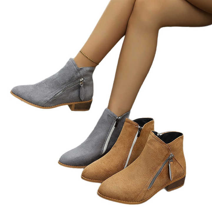 Side Zip Low Heel Ankle Boots