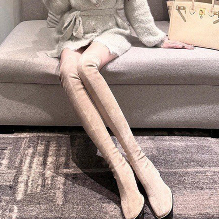 Elegant Suede Over-the-Knee Block Heel Boots