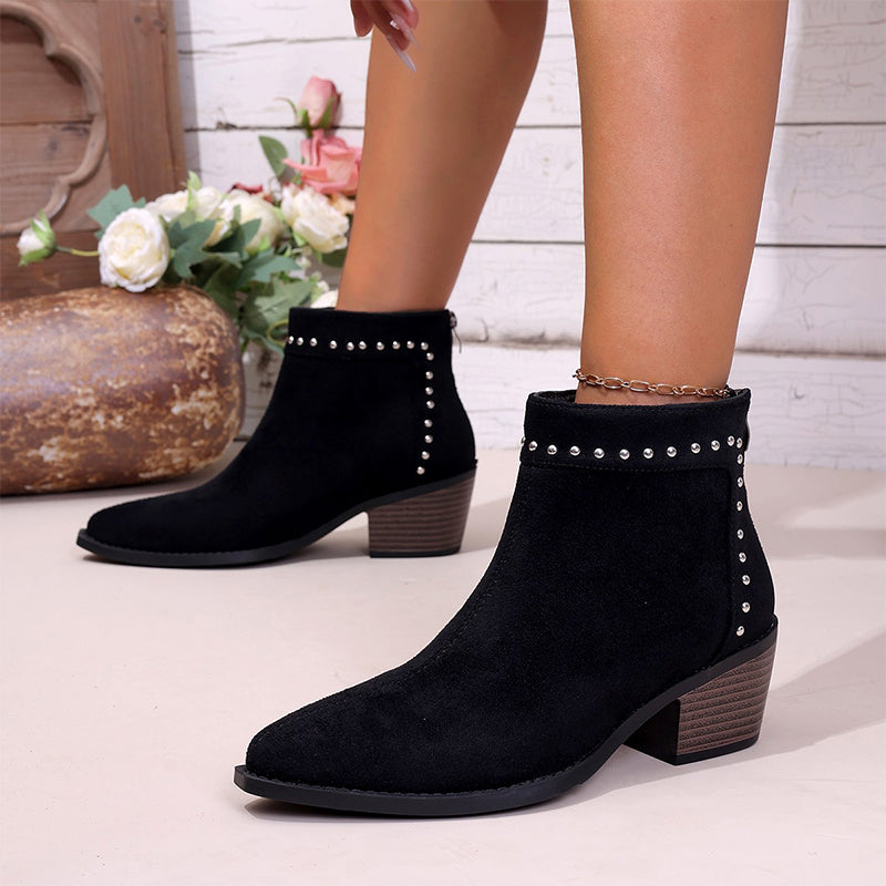 Studded Suede Block Heel Ankle Boots