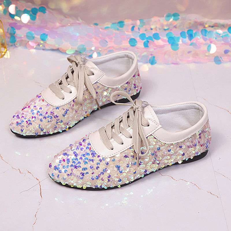 Sparkling Sequin Lace-Up Flat Shoes