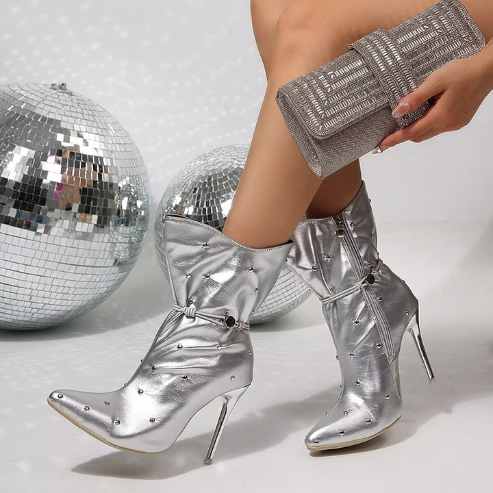 Rhinestone Pointed Toe Stiletto Ankle Boots