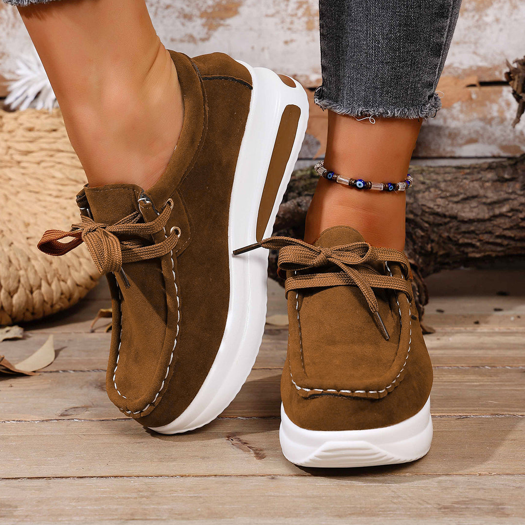 Suede Platform Lace-Up Walking Shoes