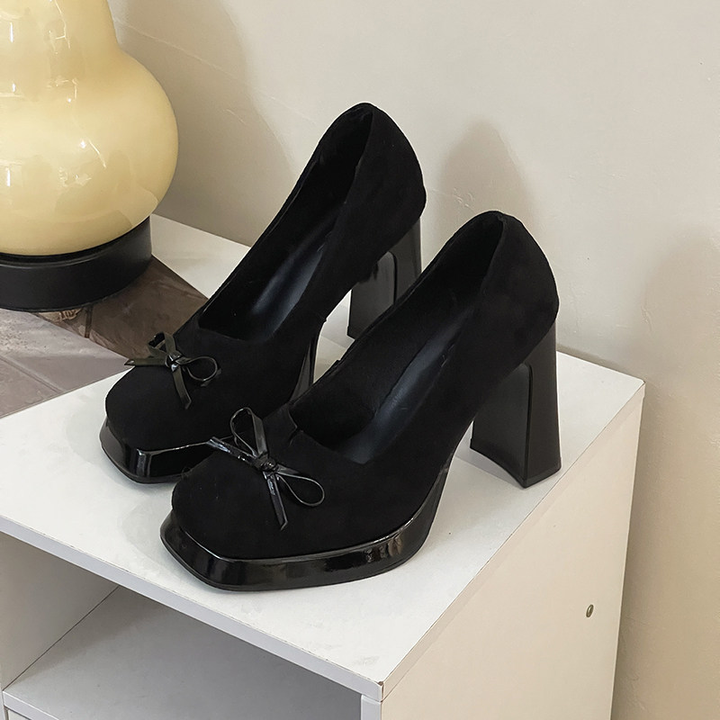Suede Bow Platform Pumps