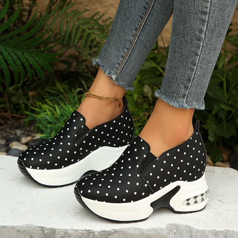 Polka Dot Platform Wedge Slip-On Sneakers