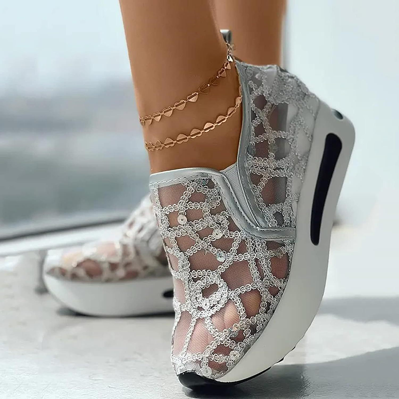 Lace Platform Wedge Slip-On Sneakers