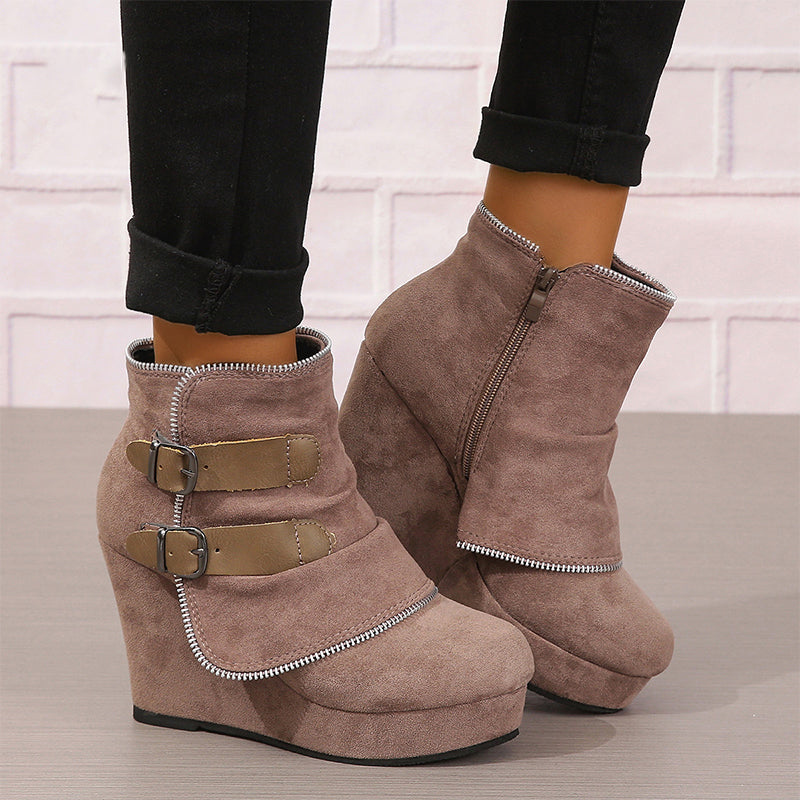 Buckle Detail Wedge Ankle Boots