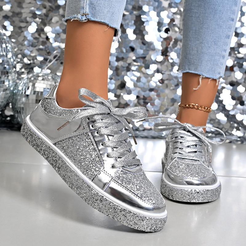 Glitter Metallic Lace-Up Sneakers