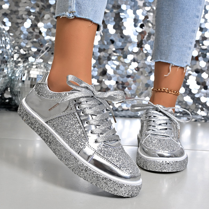 Glitter Metallic Lace-Up Sneakers