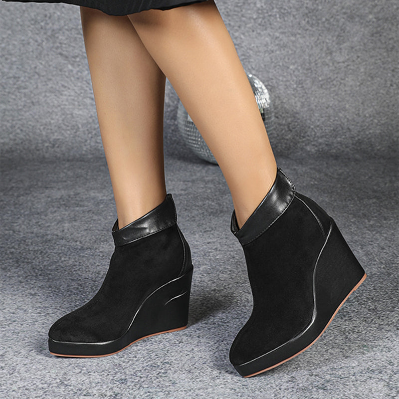 Suede Platform Wedge Ankle Boots