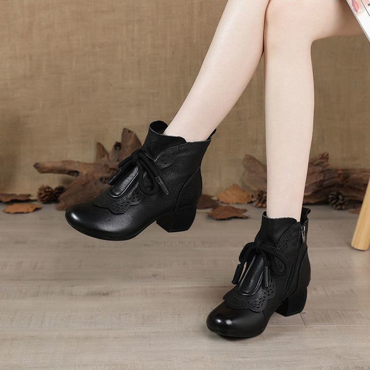 Vintage Lace-Up Block Heel Ankle Boots