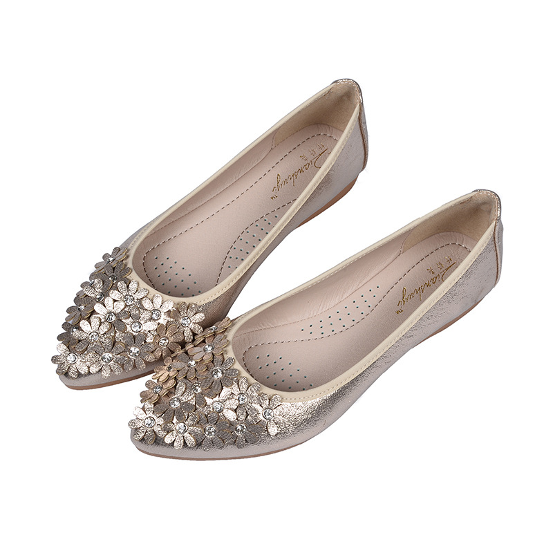Floral Embellished Metallic Ballet Flats