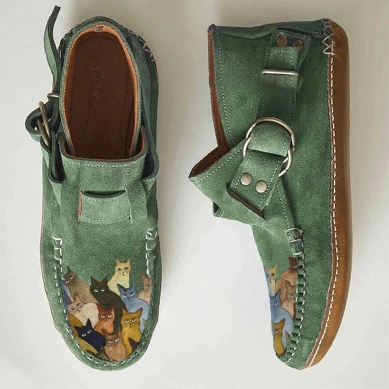 Vintage Purple Suede Cat Print Loafers
