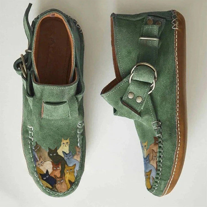 Vintage Purple Suede Cat Print Loafers
