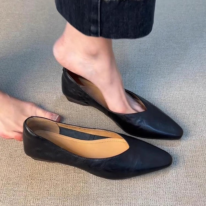 Vintage V-Cut Leather Ballet Flats