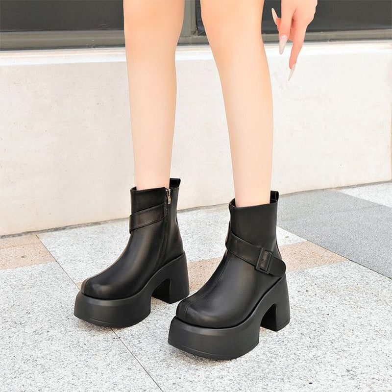Chunky Platform Buckle Ankle Boots