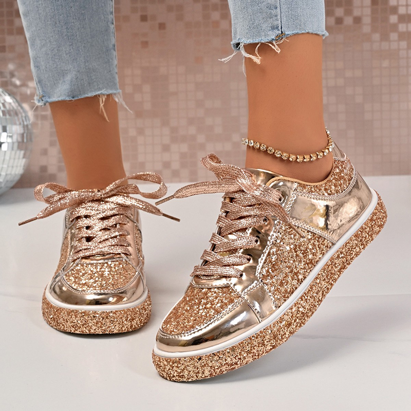 Glitter Metallic Lace-Up Sneakers
