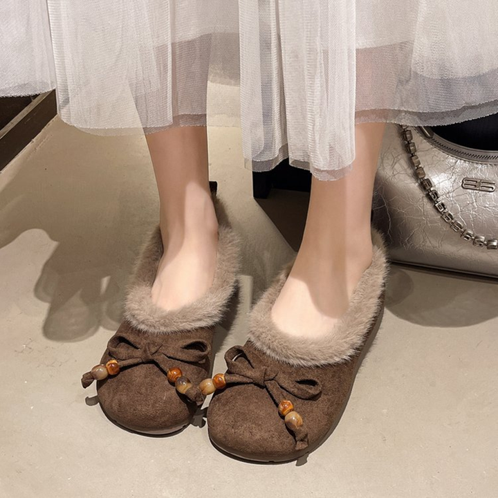 Faux Fur Lined Bow Detail Flats
