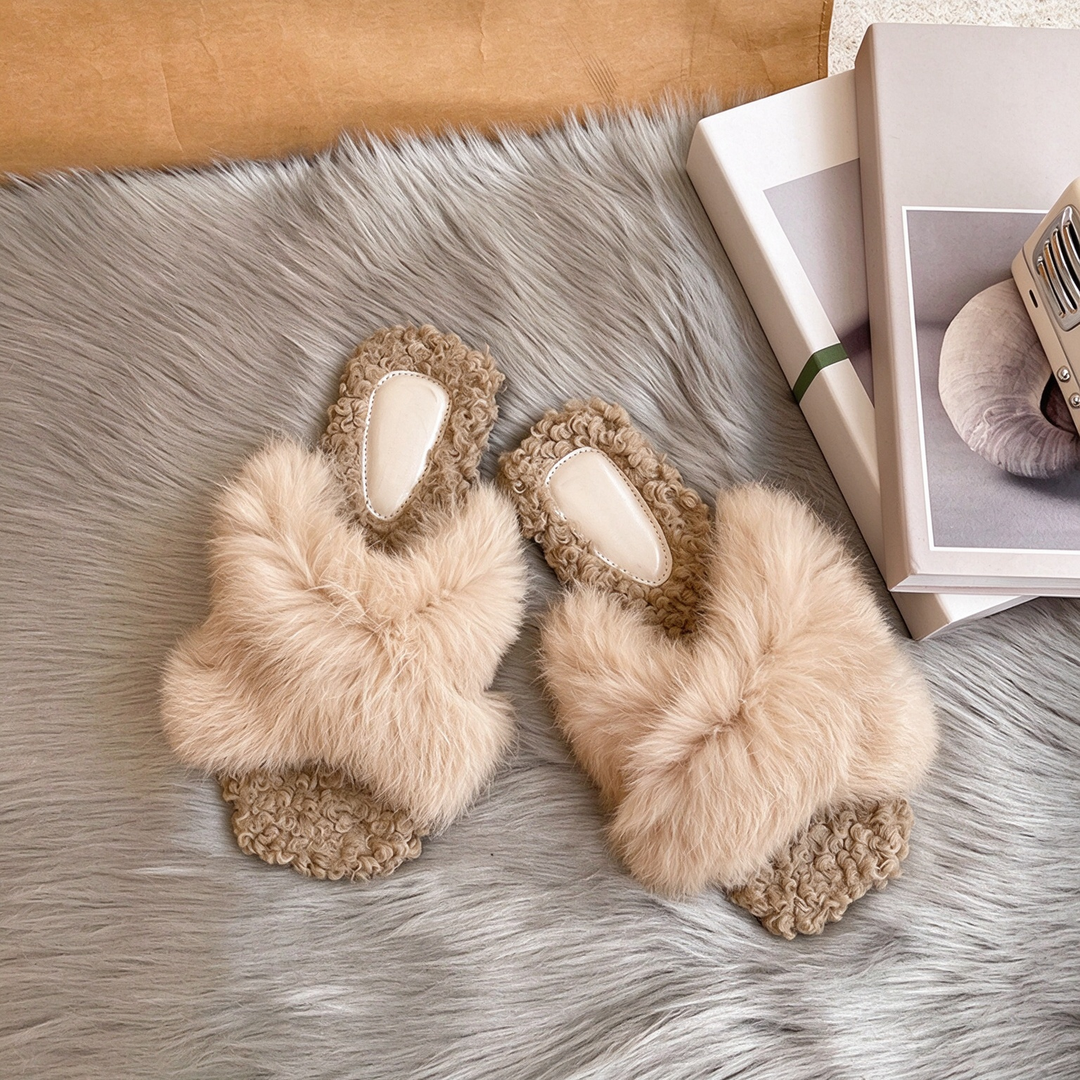 Fluffy Faux Fur Open-Toe Slide Slippers