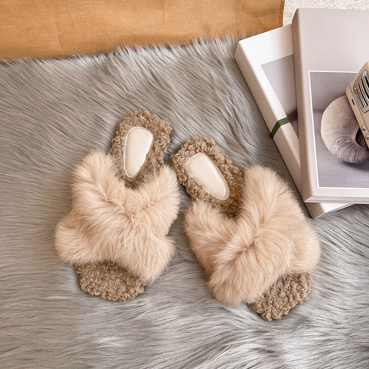 Fluffy Faux Fur Open-Toe Slide Slippers