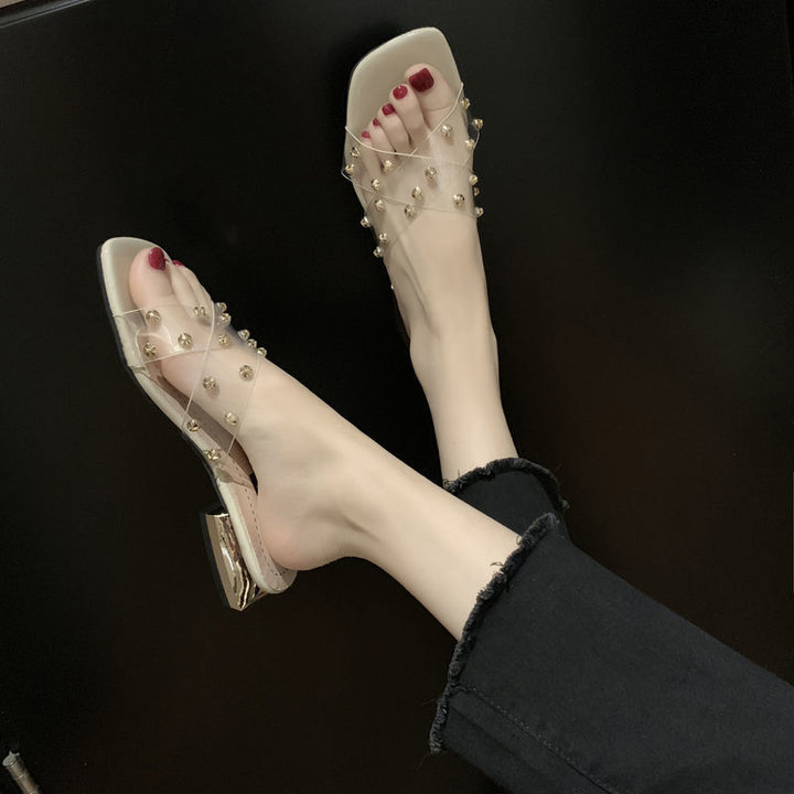 Crystal Strap Block Heel Sandals