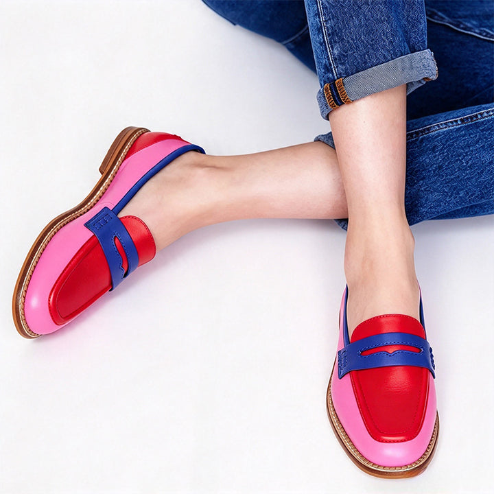 Colorblock Square Toe Flat Loafers