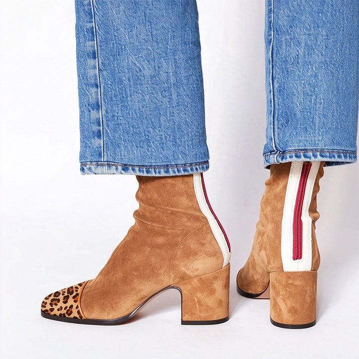 Leopard Print Block Heel Ankle Boots