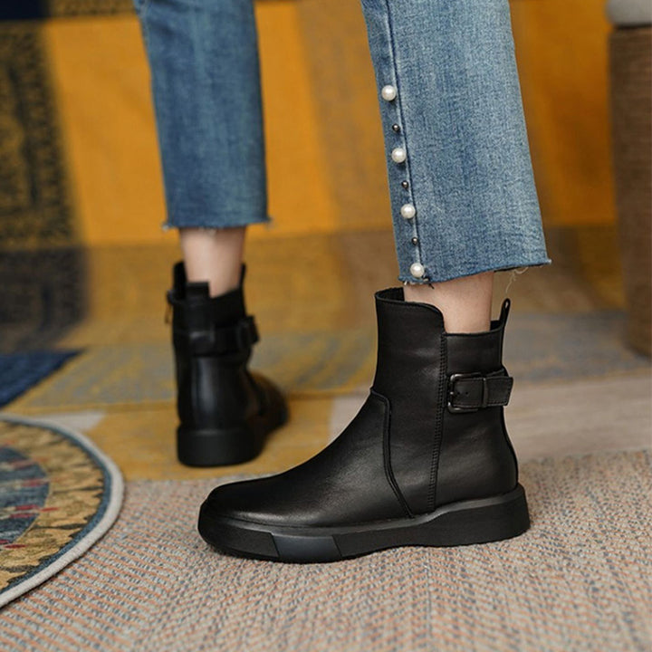 Vintage Buckle Platform Ankle Boots