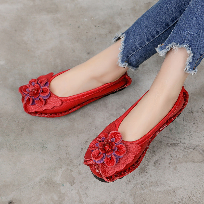 Floral Leather Comfort Flats