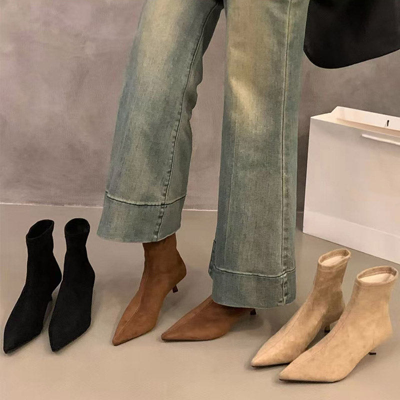 Pointed Toe Stretch Sock Ankle Boots