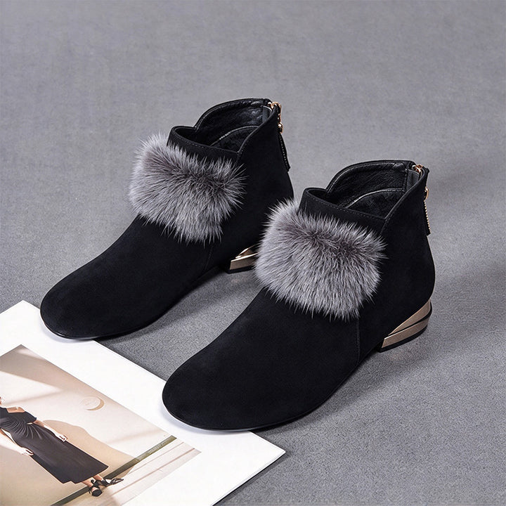 Faux Fur Trim Suede Ankle Boots