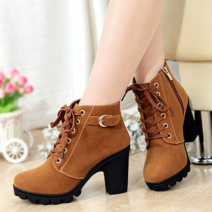 Lace-Up Chunky Heel Ankle Boots