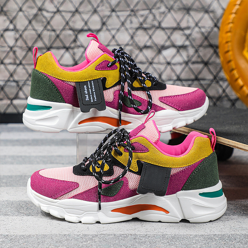 Colorblock Lace-Up Walking Sneakers